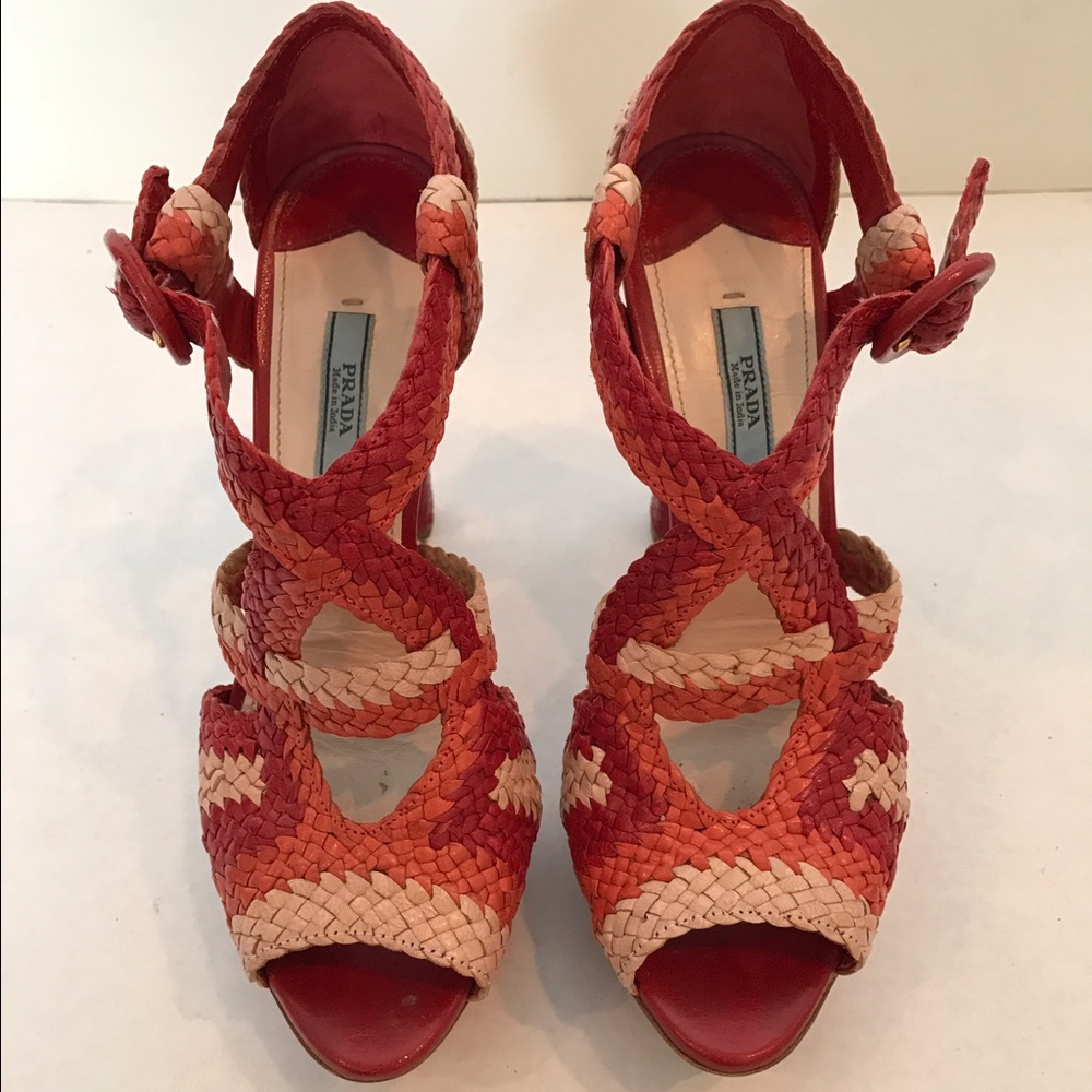 Prada Tricolor Woven Platform Heels - Picture 2 of 8